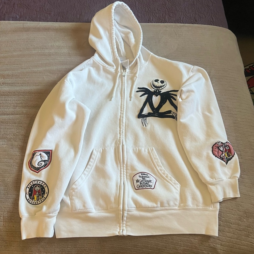 Disney Nightmare Before Christmas White Hoodie Jack Skellington Embroidered Sm